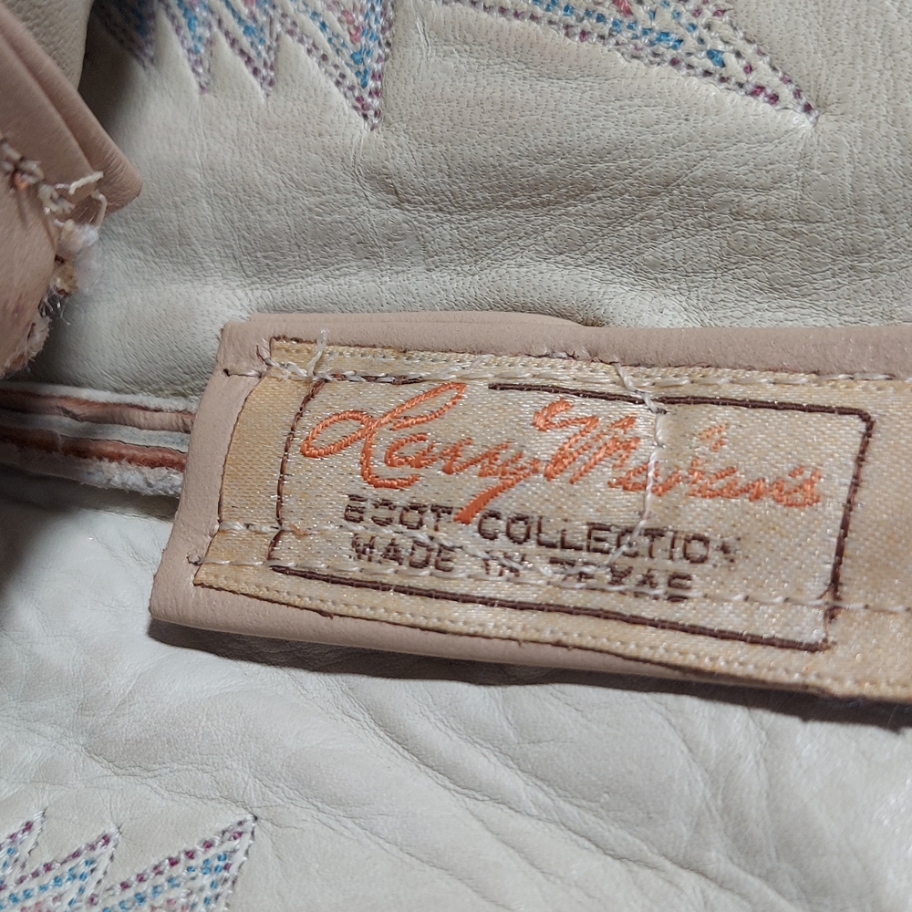 Vintage Larry Mahan Ivory Western Cowboy Boots Ostrich Print Tall USA - Picture 14 of 16